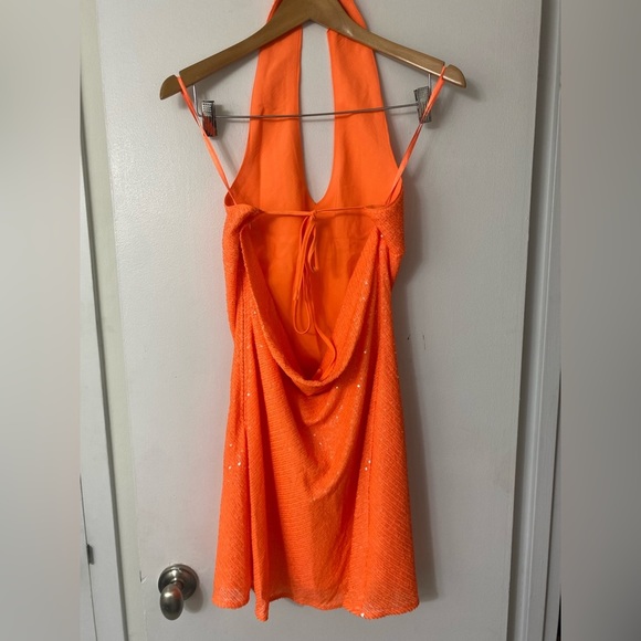 ASOS Vibrant Orange Sequin Backless Mini Halter Dress - Picture 3 of 8
